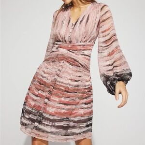 NWT White House Black Market V neck printed mini dress.